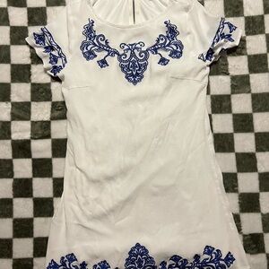 Lulu's White and Blue Embroidered Dress